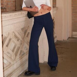 Kinkirk Flared Pants Navy Pinstripe